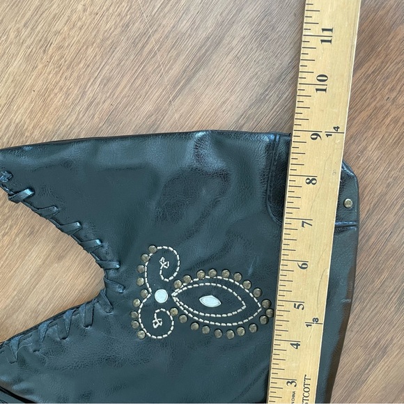 Small Leather Like Goth Biker Mob Wife Fringe Studded Jeweled Shoulder Bag - Picture 6 of 8